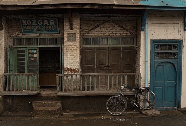 Old traditional storefront with bicycle